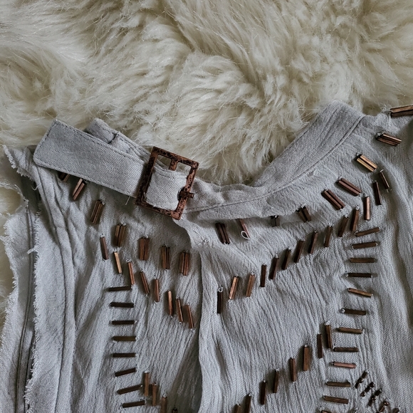 Free People Ferris Wheel Beaded Mock Neck Open Back Top Gray Size XS - Picture 10 of 16